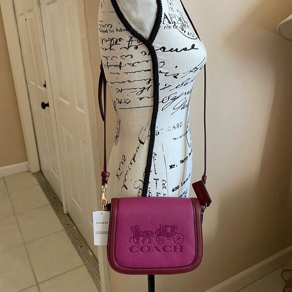 Coach Crossbody bag Leather Maroon Pink Carriage Embossed Logo Sophisticated - Picture 4 of 12